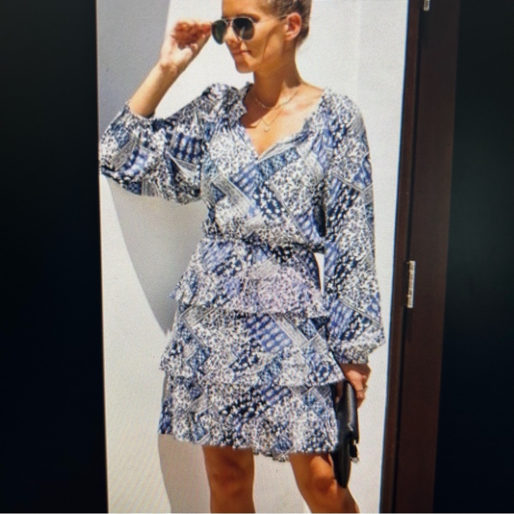 Honey Punch Patchwork Look Blue and White Dress